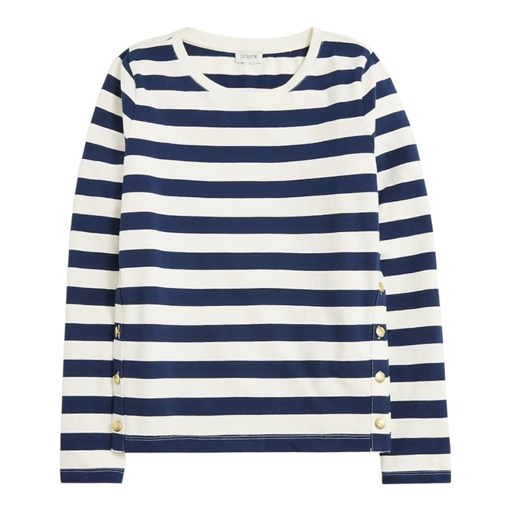 NWT J.Crew YELLOWWhite Striped Button-Side Tee Sz S BW846